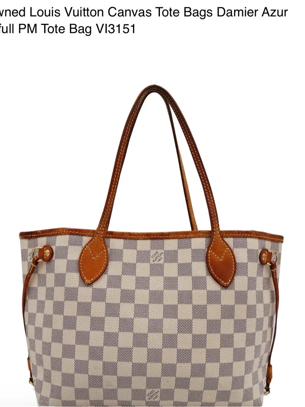 Louis Vuitton Damier Azur Canvas Neverfull Tote - White and Light Blue Check